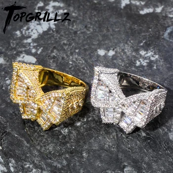 

TOPGRILLZ Butterfly Rings CZ Men's Ring Copper Charm Gold Silver Color Cubic Zircon Iced RING Fashion Hip Hop Jewelry