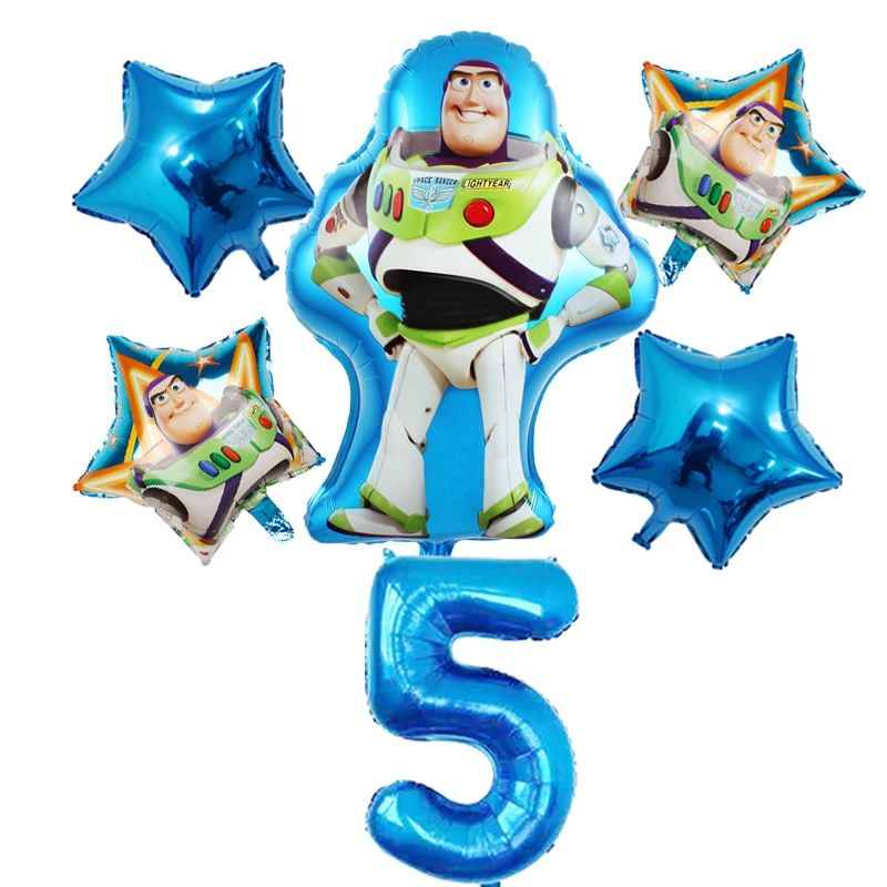 F-6pcs 6 шт. История игрушек Мультфильм фольга гелий 32 дюйма Количество Синие шары Игрушка неоновые стикеры набор Базз Лайтер тема вечерние Декор - Цвет: F-6pcs