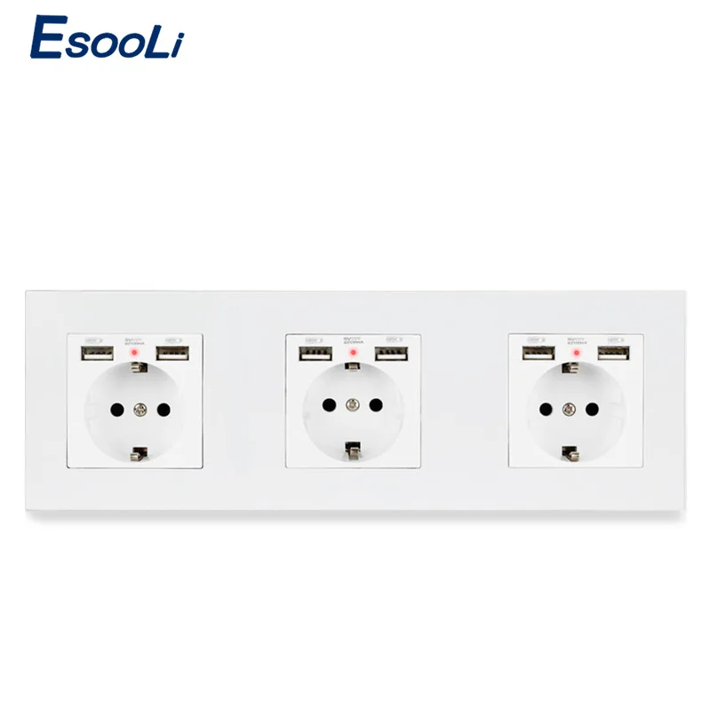 Настенная розетка стандарта ЕС Esooli с 6 USB зарядным портом для мобильного скрытый