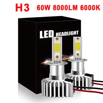 

1 Pair Car LED Headlight Kit H3 LED Bulb 60W 8000LM Mini Fog Light 6000K White Aviation Aluminum Car Headlight Bulbs