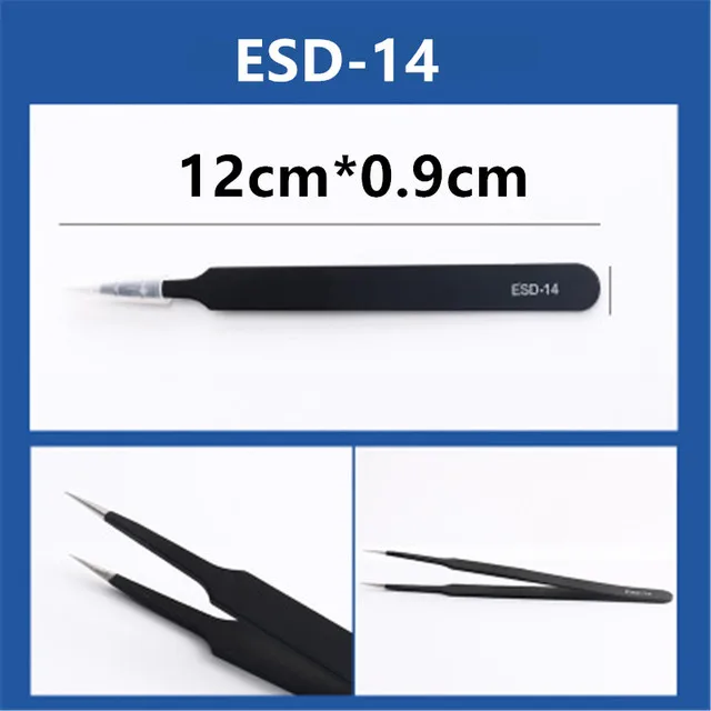 1 PCS ESD-10/11/12/13/14/15Anti-static Stainless Steel Tweezers Industrial Precision Curved Straight Tweezers Maintenance Tool