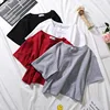 2022 Summer Short Sleeve T Shirts Women Cotton Solid T-shirt O Neck High Waist Crop Top Tee Female Casual Loose T Shirt ► Photo 1/6