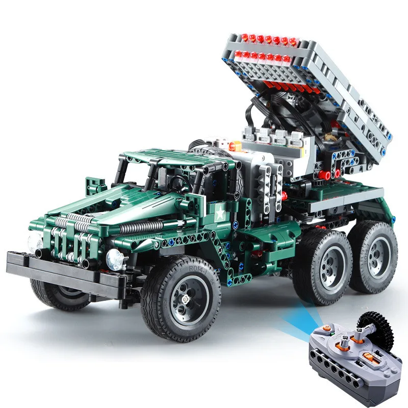 

1369pcs RC Military tank bricks BM-21 rocket Turret 2 in 1 Off-Road Climbing Trucks Building blocks toys for kids boy gifts
