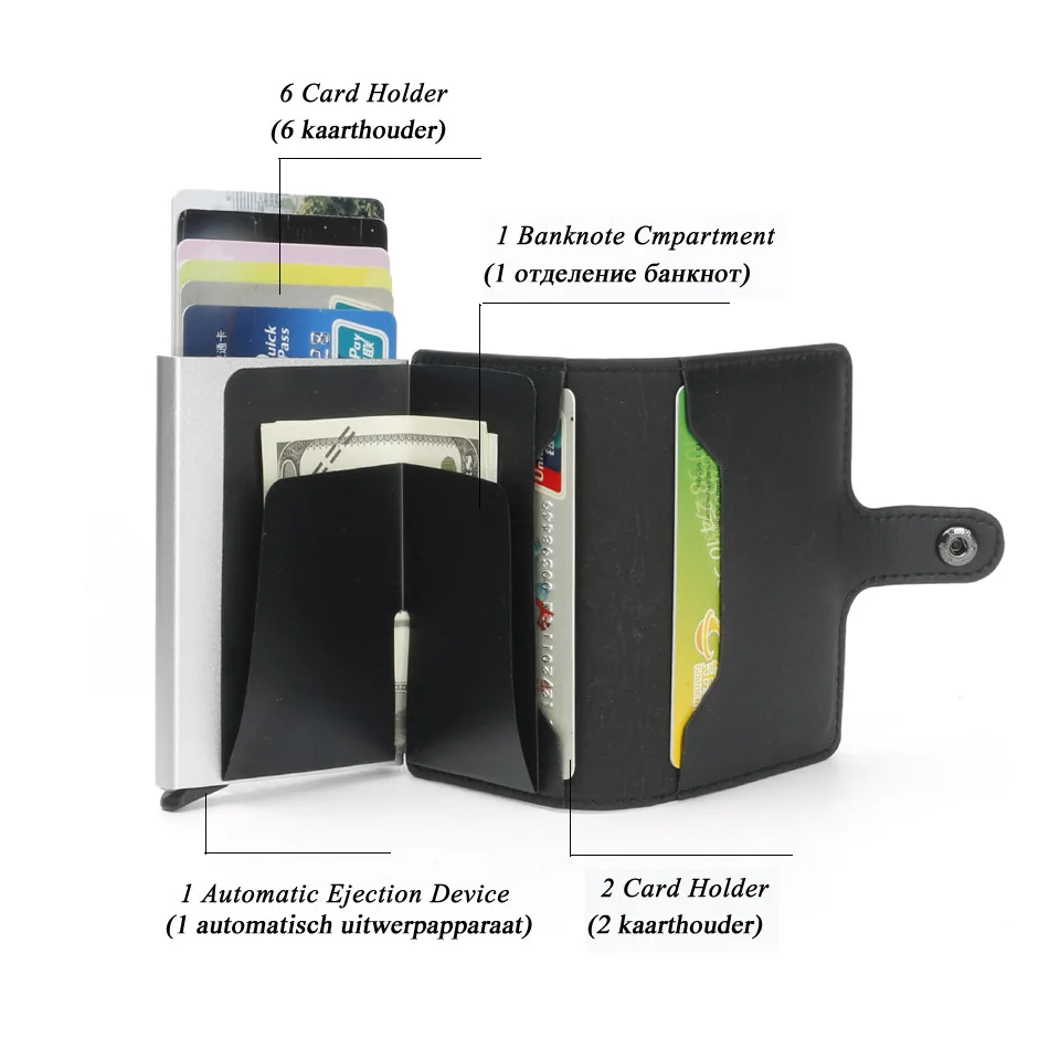 Мужчины и женщины RFID автоматический кошелек кредитный держатель для карт чехол алюминиевый сплав анти-дегаузсинг Противоугонный банк Кредитная карта