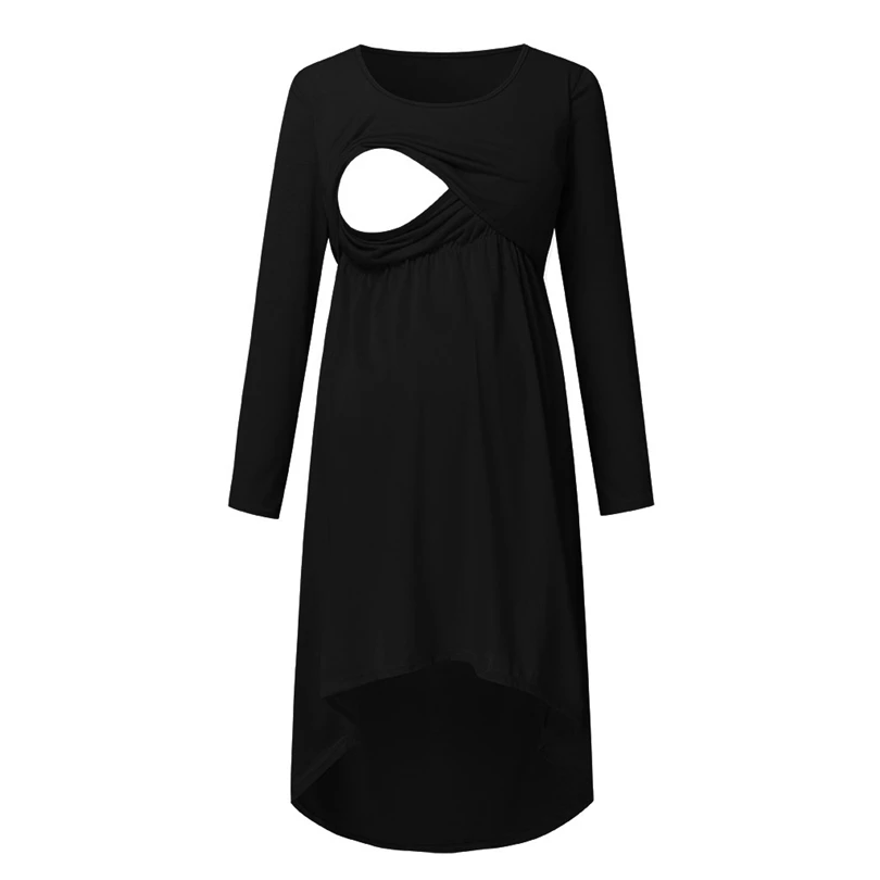

Women Maternity Nursing Dress Long Sleeve Solid Color Irregular Fashion Comfy Pregnant Autumn Breastfeeding Dresses vestido A30