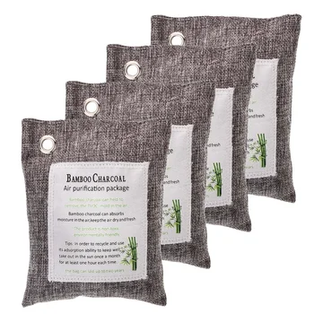 

4Pack Bamboo Charcoal Activated Charcoal Bags Naturally Air Purifying Odor, Moisture - Kid and Pet-Friendly Deodorizers for Home