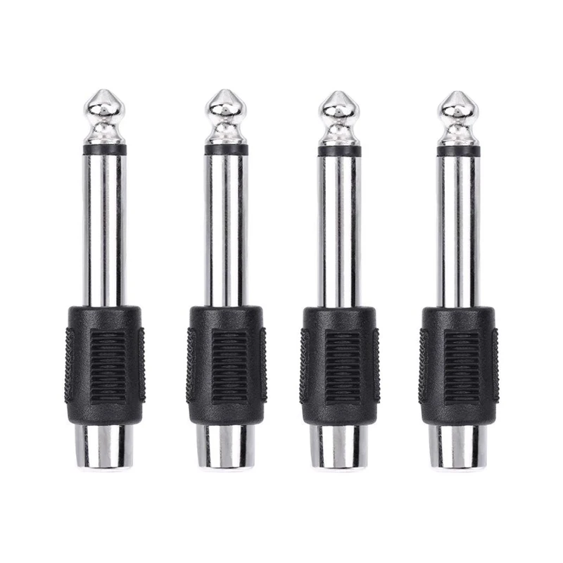 4pcs RCA/AV Female Jack to 6.35mm 1/4 Inch Male Mono Audio Adapters Connectors Plugs for DIY FM Microphone