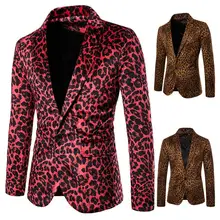 Korean Style Fashion Charm Men's Casual Fit Slim Suit One Button Business Coat Jacket Leopard Blouse