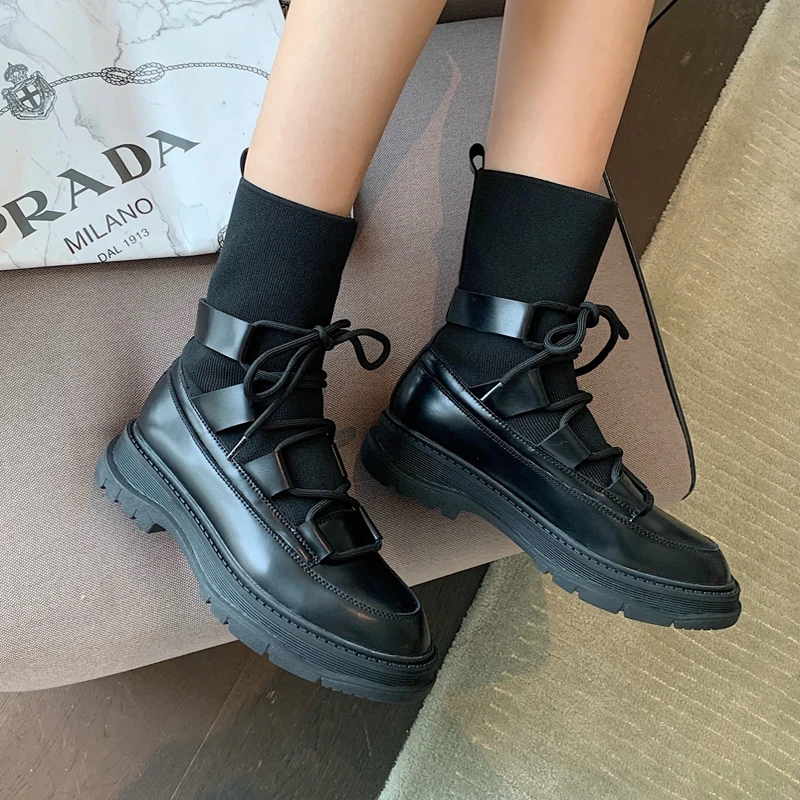 Botas de mujer negro zapatos de plataforma Goth punto elástico botas encaje  Punk a Botas de diseñador zapatos de otoño zapatos Bottes Femme|Botas hasta  el tobillo| - AliExpress