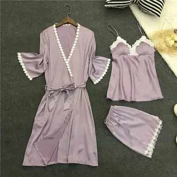

Lace Sexy Short Set Female Sleepwear Sexy Spaghetti Strap Cami Top Women Lace Robe Sets