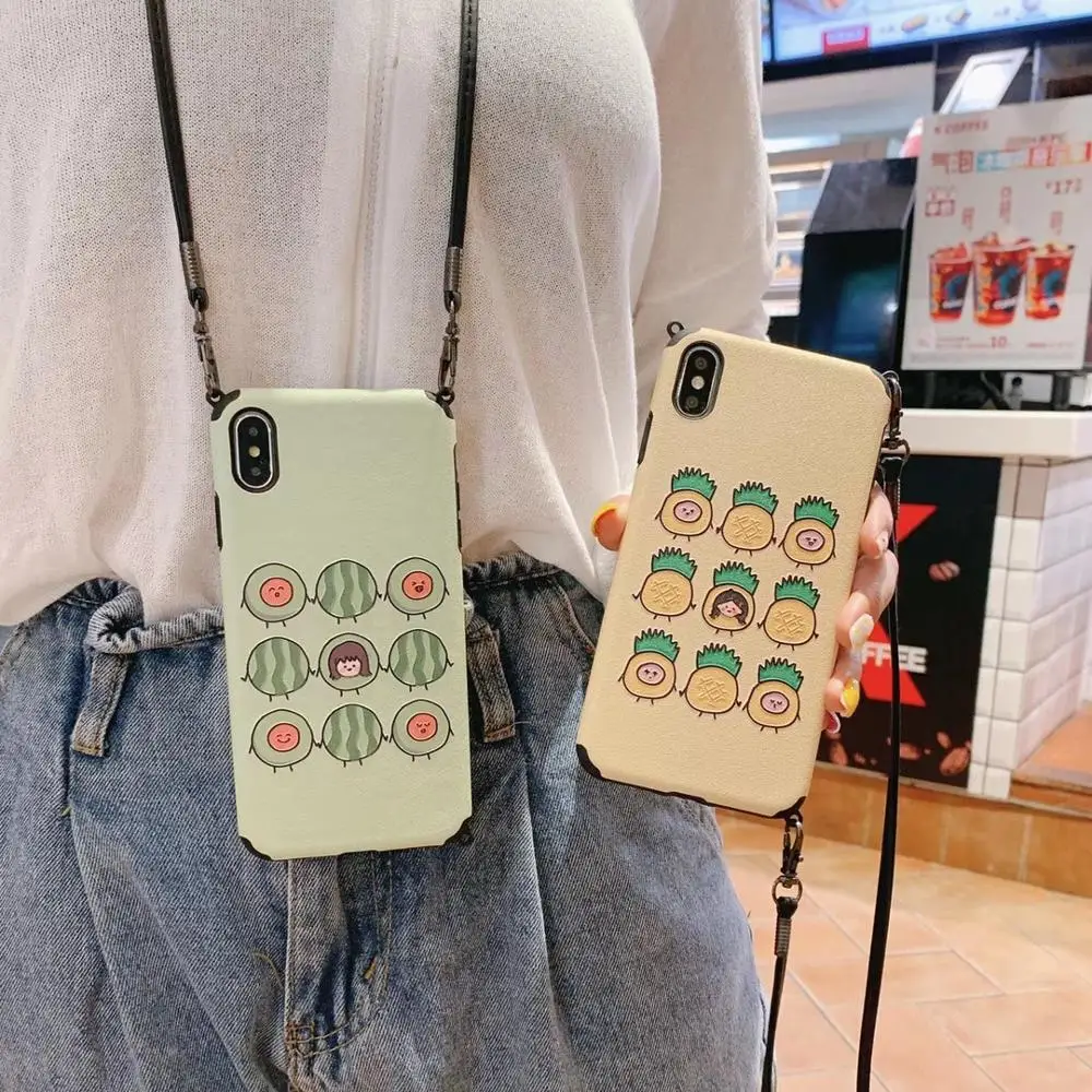 

Emboss Cute Watermelon pineapple For Huawei P30 20 MATE 20 PRO honor 20 V10 V20 Case Detachable Crossbody Strap Bag Phone Cover