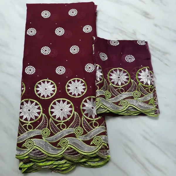 burgundy Последние 5+ 2 ярдов Белый Джордж нигерийский бисером кружевной ткани Высокое качество Африканский кружевной материал с Aso Oke для Свадебные Вечерние - Цвет: burgundy