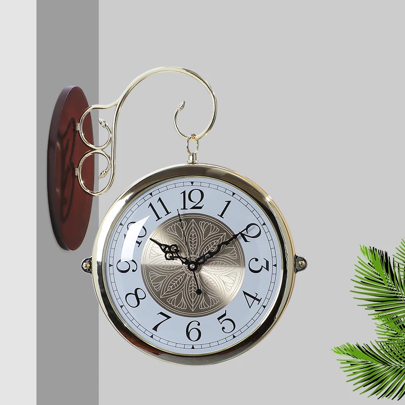Роскошные винтажные настенные часы бесшумные креативные железные двухсторонние