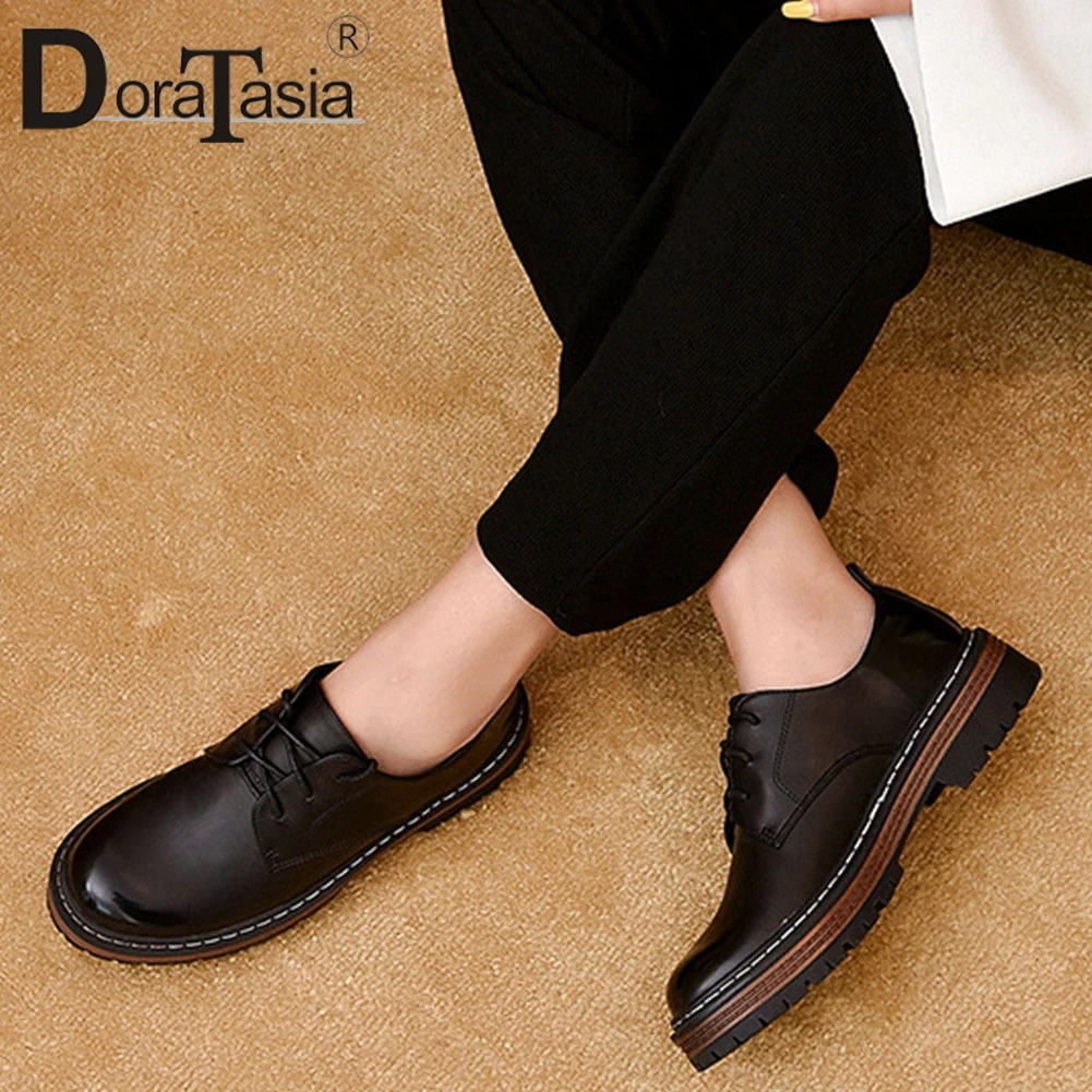 

DORATASIA Retro Female Spring Flats Solid Handmade Casual Office Flats Women Round Toe Sewing Lace Up Low Heel Shoes Woman