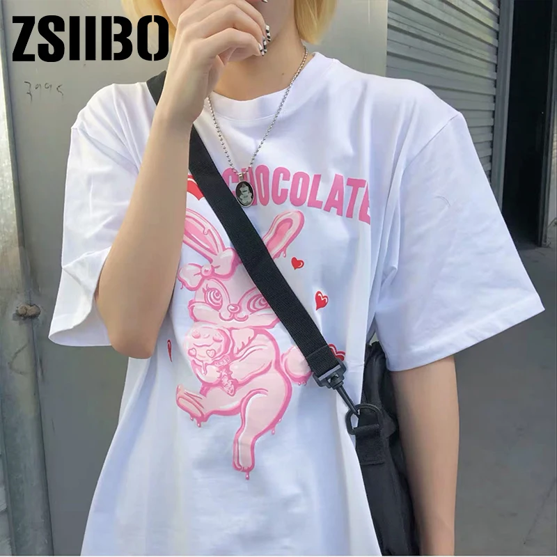 harajuku vintage aesthetic gothic graphic punk clothes E-girl Y2K shirt Women's t-shirts korean style Black Oversize Hip Hop Top
