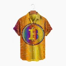 

3D Bitcoin Printed Shirt Men's Hawaiian Shirt Urban Fashion Casual Short Sleeve Lapel Single Button Beach Top 5XL