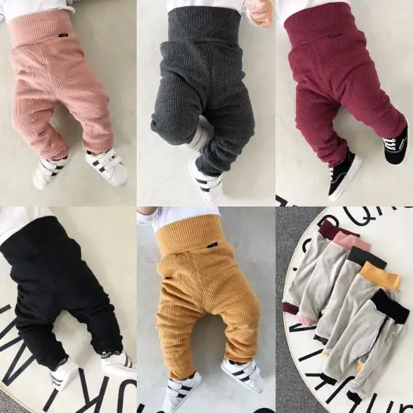 Детские штаны; длинные штаны; Хлопковые Штаны-шаровары с высокой талией для малышей; брюки для новорожденных; свободные эластичные штаны для малышей