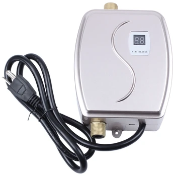 

3000W Water Heater Mini Tankless Instant Hot Faucet Kitchen Heating Thermostat ligent Energy Saving Waterproof US Plug-Gold