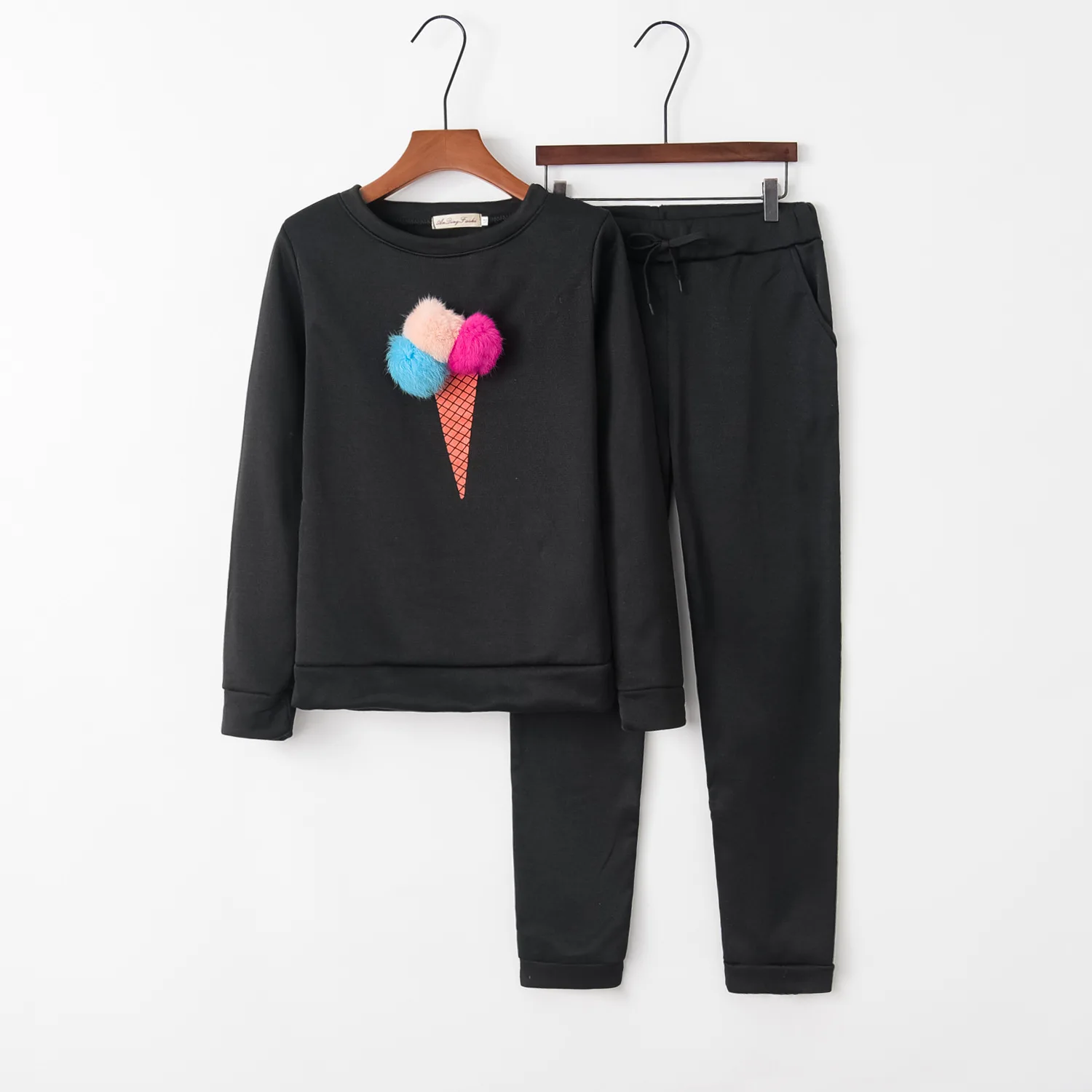 

Autumn Winter Women Casual 2 Piece Sets Tracksuits Set Hair Ball Printing Sweatsuit Pullover+Sweatpants Two Piece Sport Suits