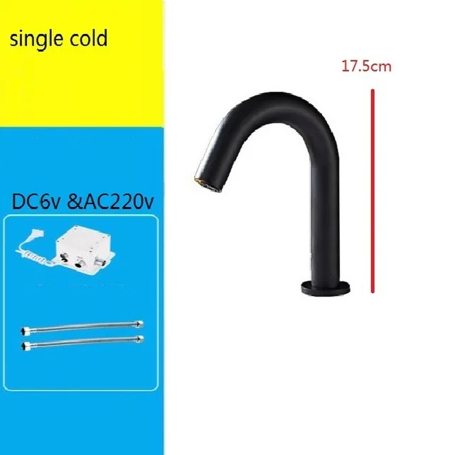 17 DC6V AC220 COLD MTTUZK, монтируемый на бортике, латунный матовый черный автоматический сенсорный кран, кран для ванной комнаты, Бесконтактный инфракрасный кран, краны для горячей и холодной воды - Цвет: 17 DC6V AC220 COLD