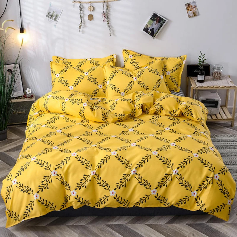 

Yellow Plaid Bedding Set With Pillowcase Duvet Cover Sets Bed Linen Flat Sheet Single Double Queen King Size Quilt Covers
