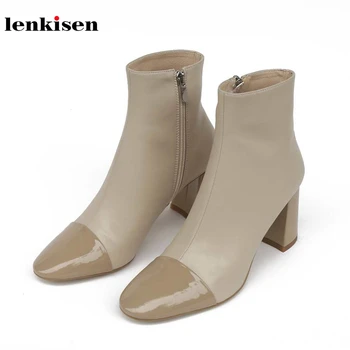 

Lenkisen side zip cow leather advanced colors elegant round toe high heels concise style winter keep warm women ankle boots L68