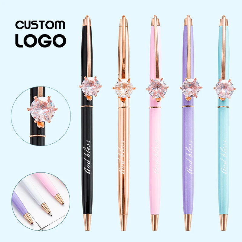 Free Carving Metal Ball Point Pen Diamond Cartoon Creative Modeling Pen Head Diamond Pen School Office Commemorative Gift