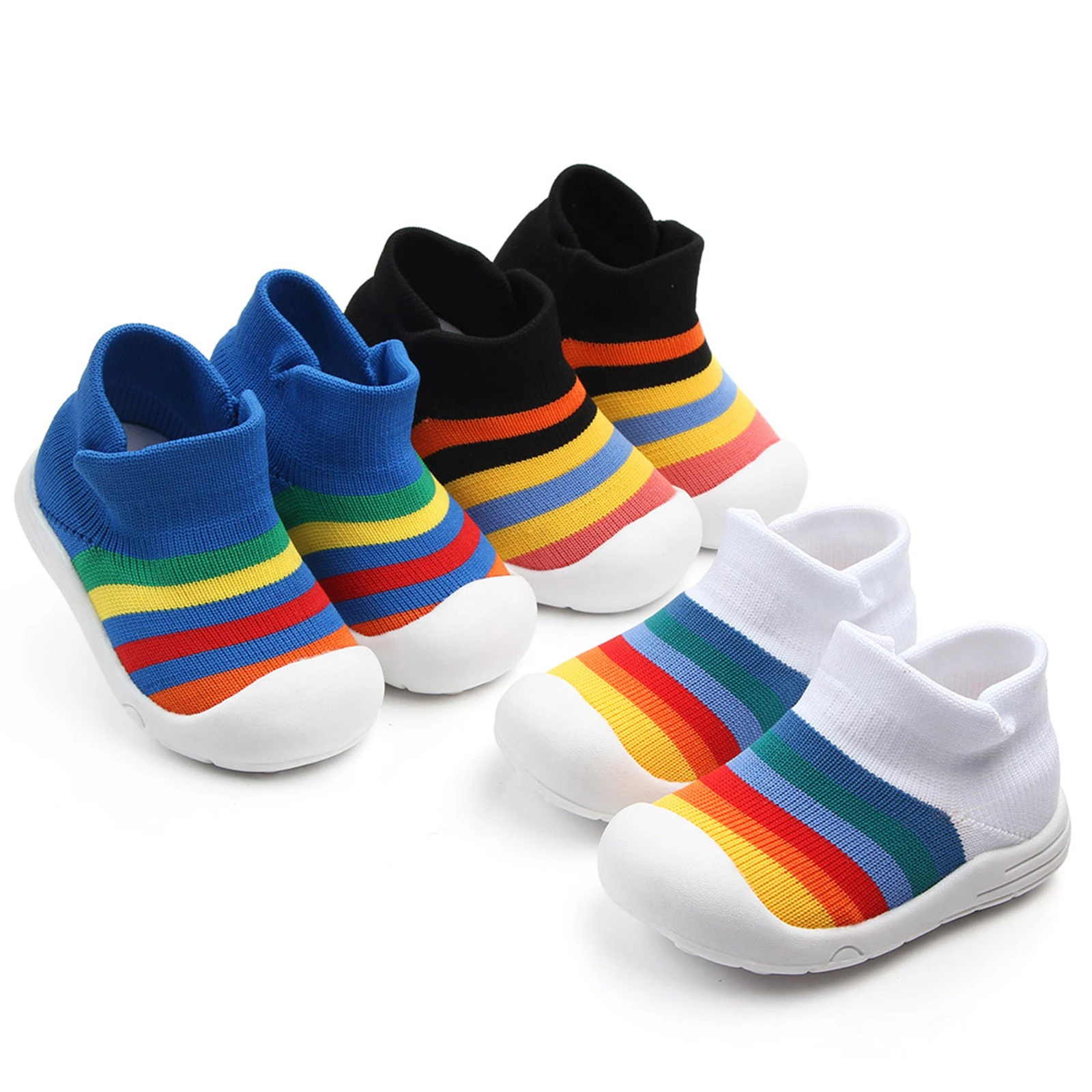 Zapatos punto bebé, niño y niña, primeros pasos, calcetines de goma con suela suave rayas de arcoíris, calzado deportivo para recién nacido, Otoño e Invierno|Primeros pasos| - AliExpress