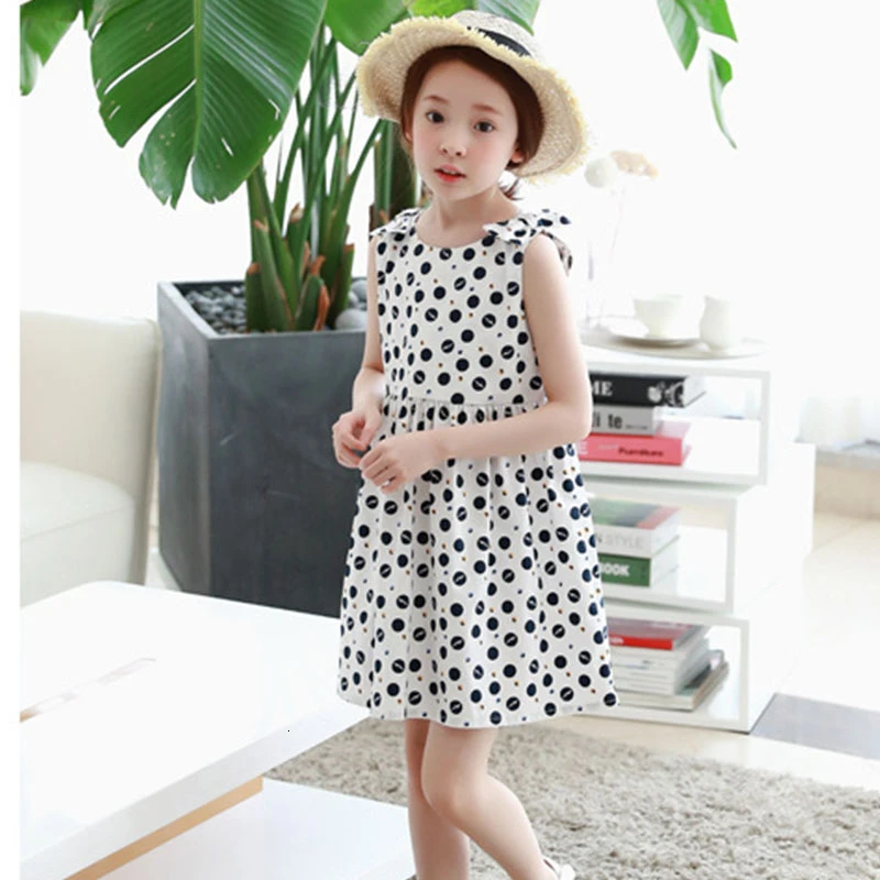Новинка года; летнее платье для маленьких девочек; летнее платье без рукавов из хлопка в горошек для маленьких девочек; белое платье для крупных девочек; одежда для детей