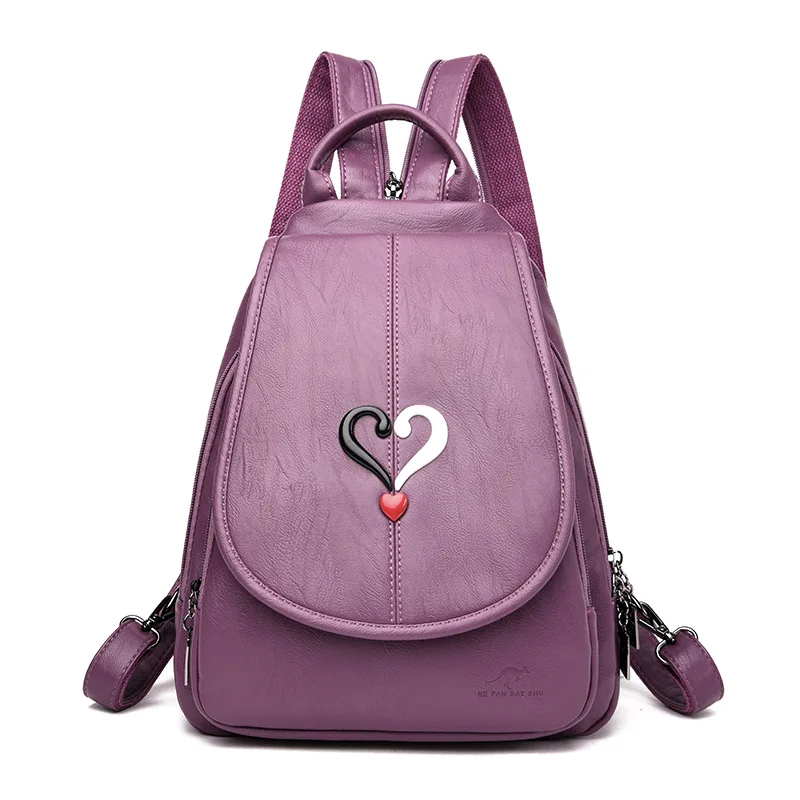 Мода многофункциональный женский рюкзак большой емкости из мягкой искусственной кожи водонепроницаемые повседневные сумки через плечо женские дизайнерские - Цвет: Purple