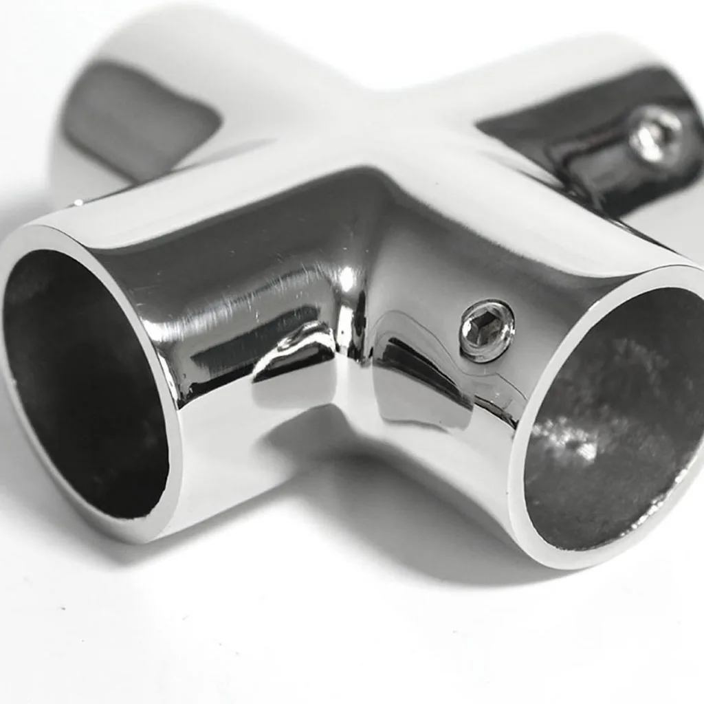 316 Stainless Steel Boat Marine Handrail Fitting 4 Way Rail Connector Mirror Polished for 7/8 inch 22mm Tube