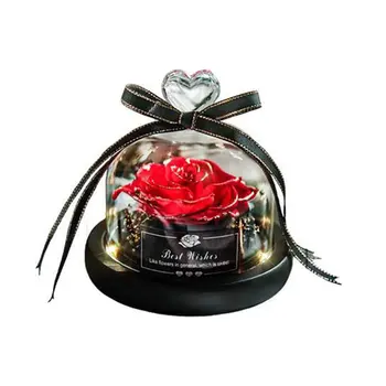 

Preserved Rose In Flask Led Glass Dome Valentines Day Gift Christmas Present Real Rose Beauty And The Beast Mother'S Day Gift