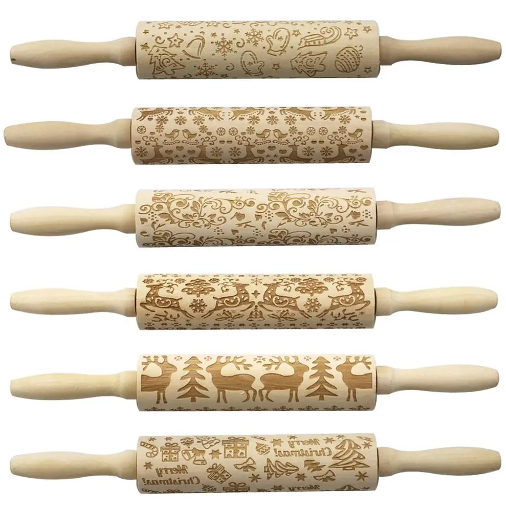 

Christmas Elk Embossed Rolling Pin Nonstick Rolling Pin With Wooden Handle Perfect Dough Roller For Baking Cookie Dough