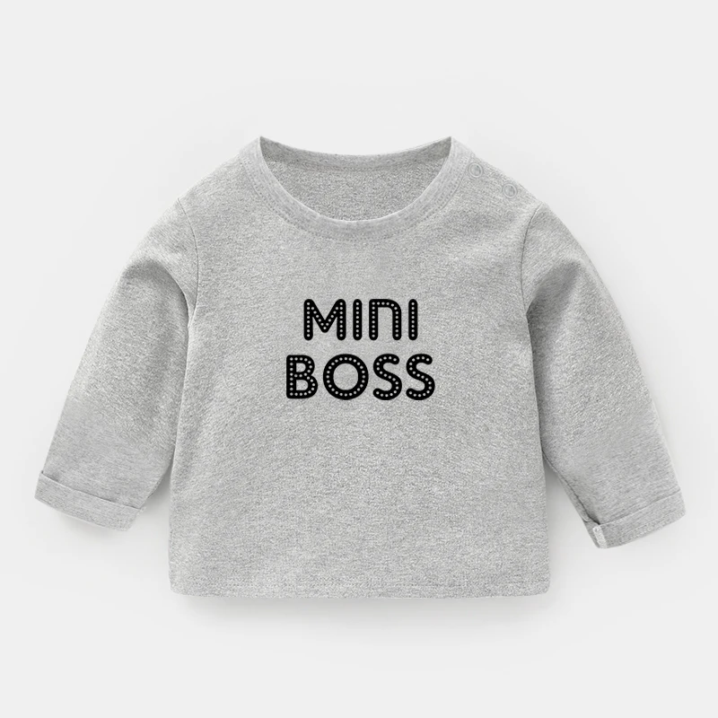Футболка с милым принтом «Mini Boss», футболки с длинными рукавами для малышей Топы, хлопковая детская футболка Забавный подарок для мальчиков и девочек, рождественский подарок для детей