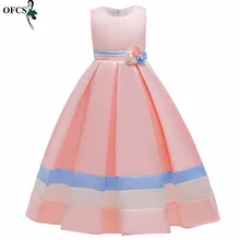 OFCS/всесезонное яркое детское платье для девочек атласное длинное платье принцессы для подиума праздничное платье от 5 до 16 лет