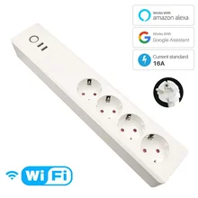Wifi Smart Power Streifen 4 EU Outlet 16A Steckdose Mit 2 USB Lade Port App Stimme Steuer Arbeit Mit alexa Google Hause