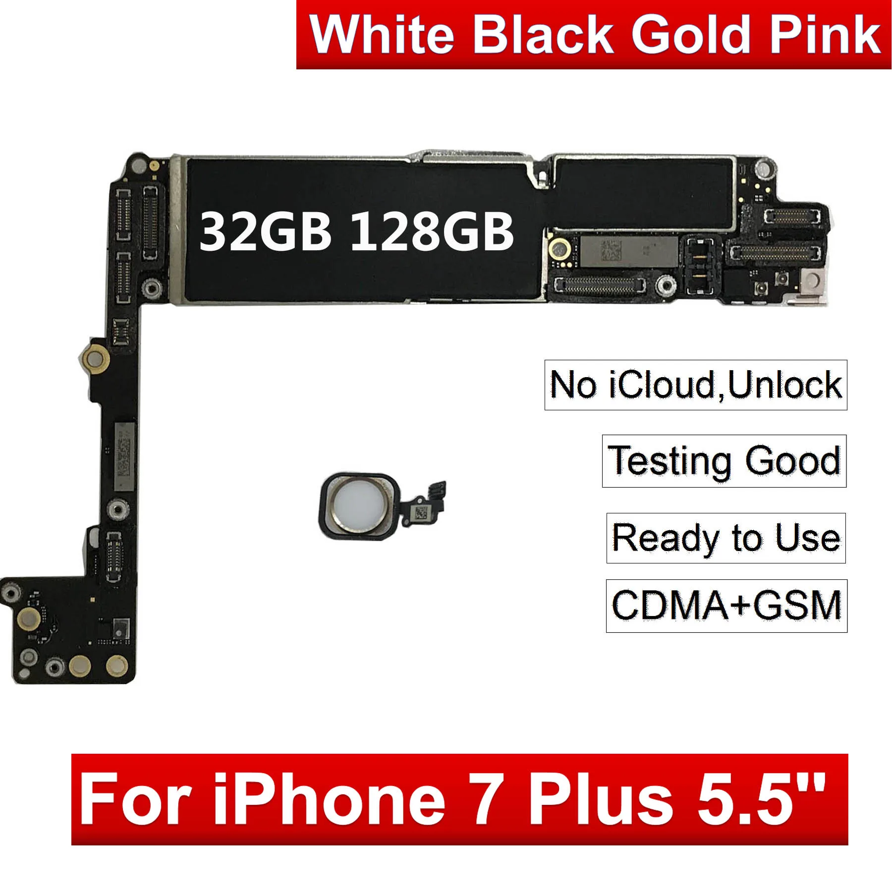  32GB 128GB Unlocked for iphone 7 Plus Motherboard With / Without Touch IDNo iCloud for iphone 7Plus