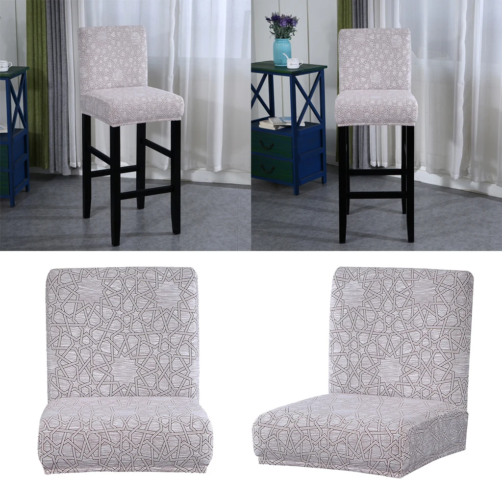 Elastic Low-back Chair Seat Cover Short Dining Bar Height Stool Slipcover Chair Pretector Replacement for Home Kitchen Hotel 