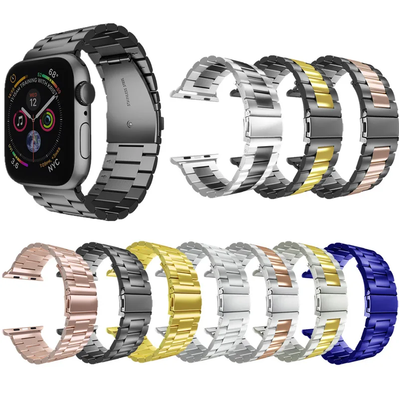 Apple Watch ремешок из нержавеющей стали iWatch металлический розовый 38 40 42 44 Пряжка apple