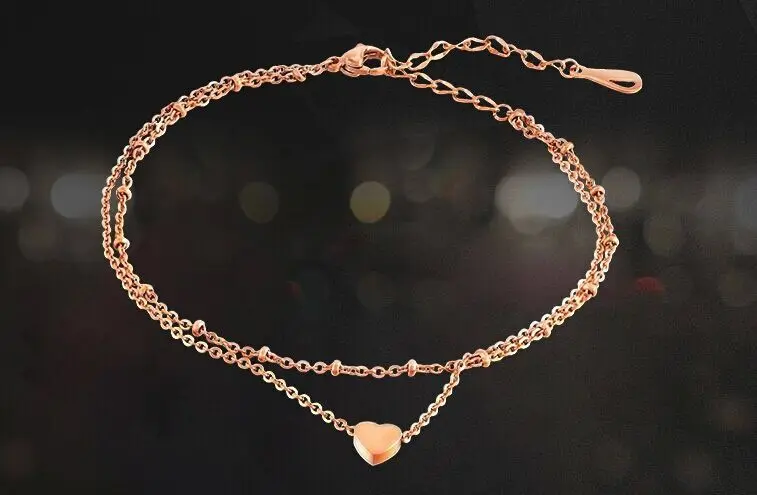 

Japanese And Korean Style Fashion Double Layer Heart Beach Anklet Europe Titanium Steel Peach Heart Gift Foot Ornaments