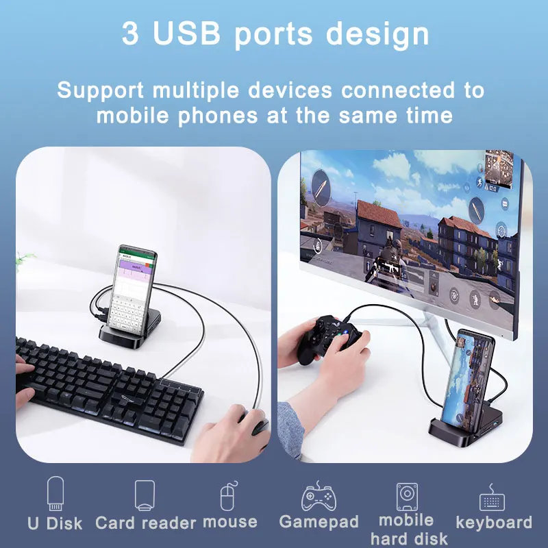 Type-C 스마트 허브 도킹 스테이션, 프로젝션 컨버터, USB C-HDMI 호환, 도킹 스테이션 + 스탠드 + 충전기 3-in-1
