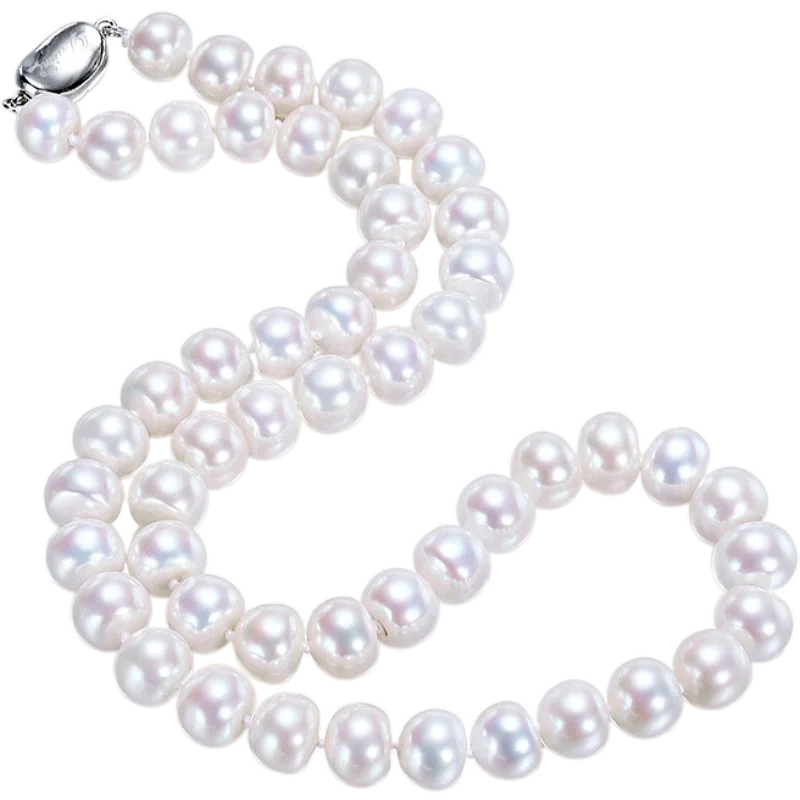 SPEZ Natural Freshwater Pearl Necklace For Women 9 10mm Necklace Beads Jewelry