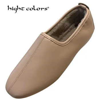 

Big Size 36~40 Brand Winter Woman Shoes Black Fur Fluffy Warm Slip-On Solid Loafers Women Soft Ballet Flats Shoes M-17