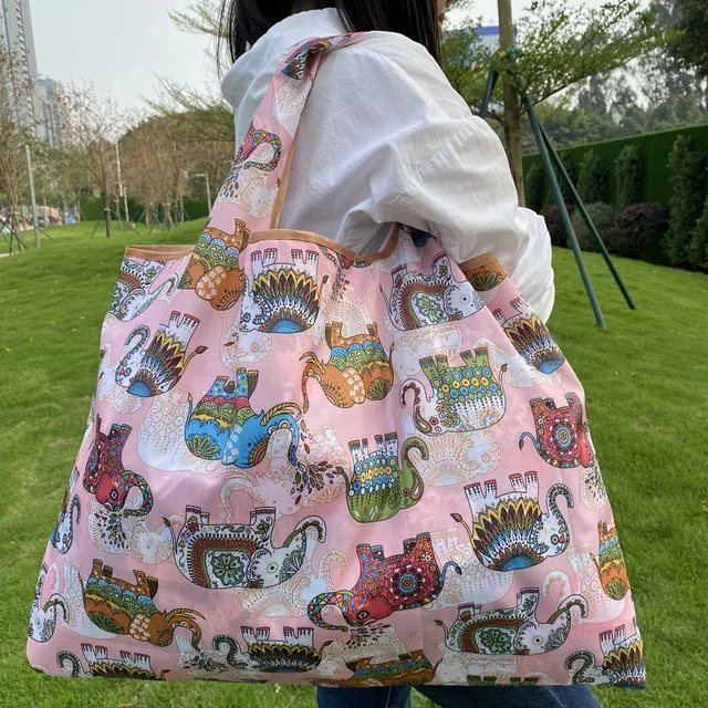 Foldable Shopping Bag Reusable Grocery Bag Tear-Proof Nylon Bag Suitable For Grocery Recycling Gift Bag Large 32014