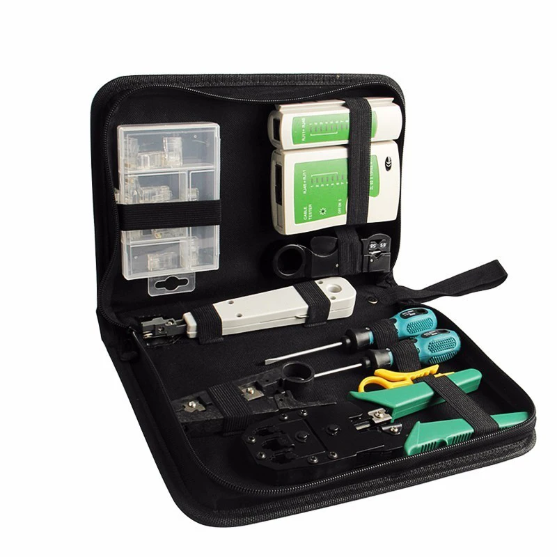 Realmote 10pcs LAN Network Tool Set Cable Tester Crimper Stripper Optical Fiber Toolkit Installer Repair Ferramentas Pdr