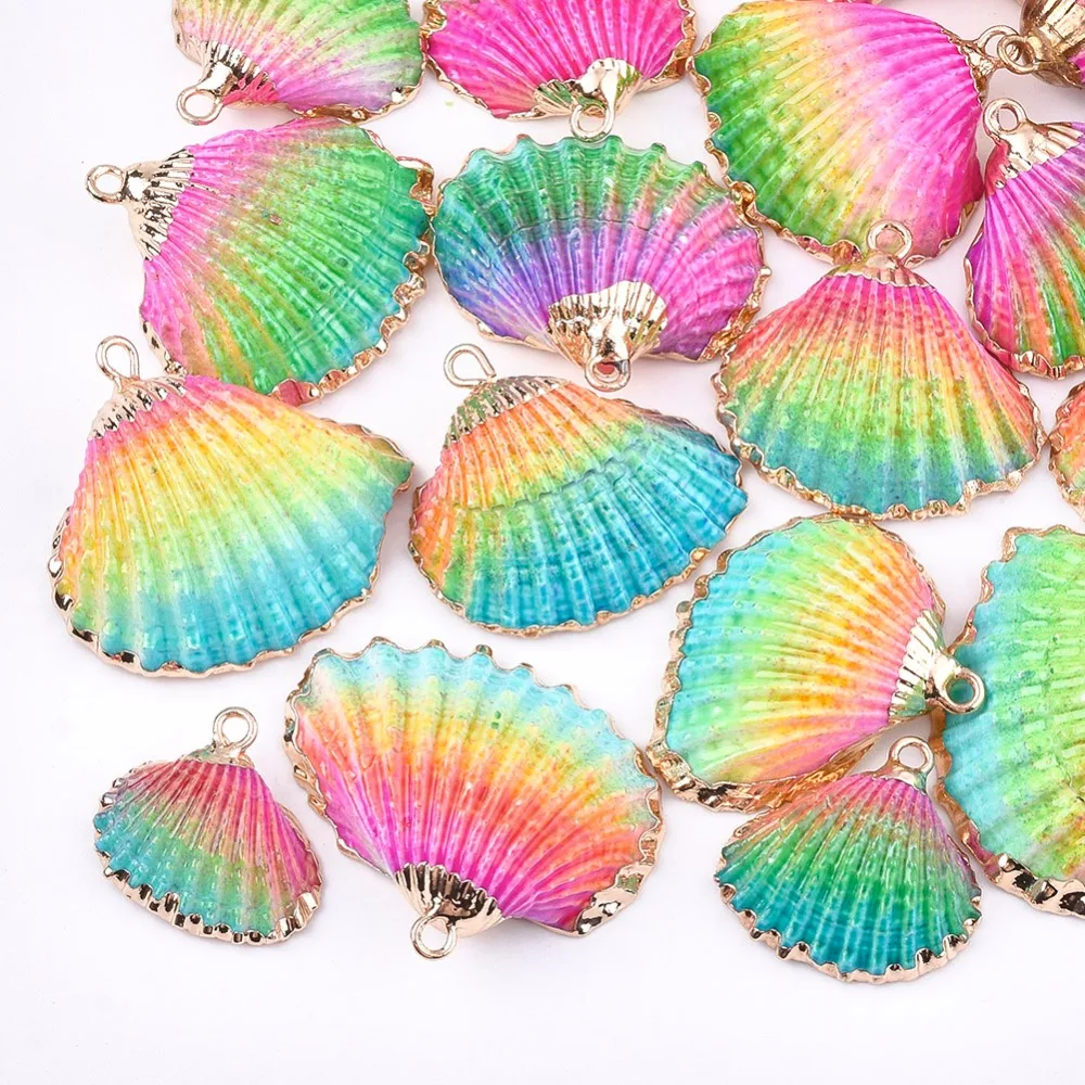 50 stücke Bunte Spray Farbe & Galvanisieren Sea Shell Charms Anhänger für Schmuck Machen DIY Handwerk Wohnkultur Design – Detail 3