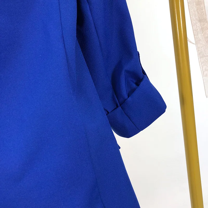 new unbuttoned blue blue seven-point sleeve suit jacket female