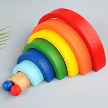 Di legno a Sette Colori Arcobaleno Buildin Blocchi Montessori Educazione Precoce Arcobaleno Jengle Ad Arco Capretto Building Block Giocattolo Educativo
