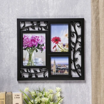

Photo frame plastic for 3 photos 10x10 cm 10x15 cm 13x18 cm "Flora" black 32x34.5 cm