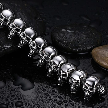 

steel bracelets mens stainless steel Skull chains on hand big skeleton bracelets Gothic punk bracelet man Accessories wholesale
